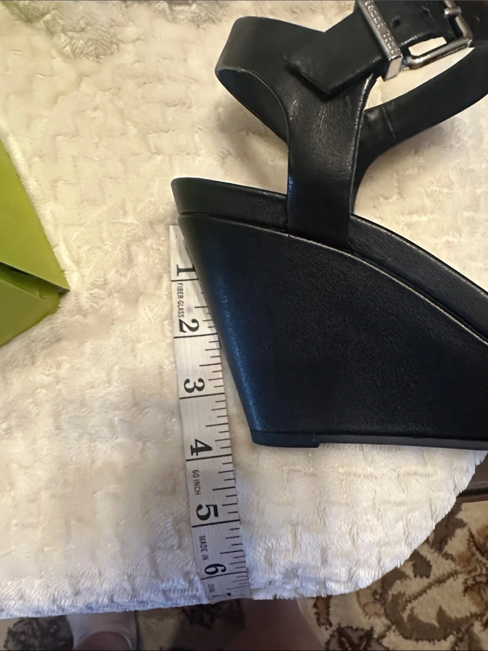 Gianni Bini Black Platform Wedge Sandals with Ankle Buckle